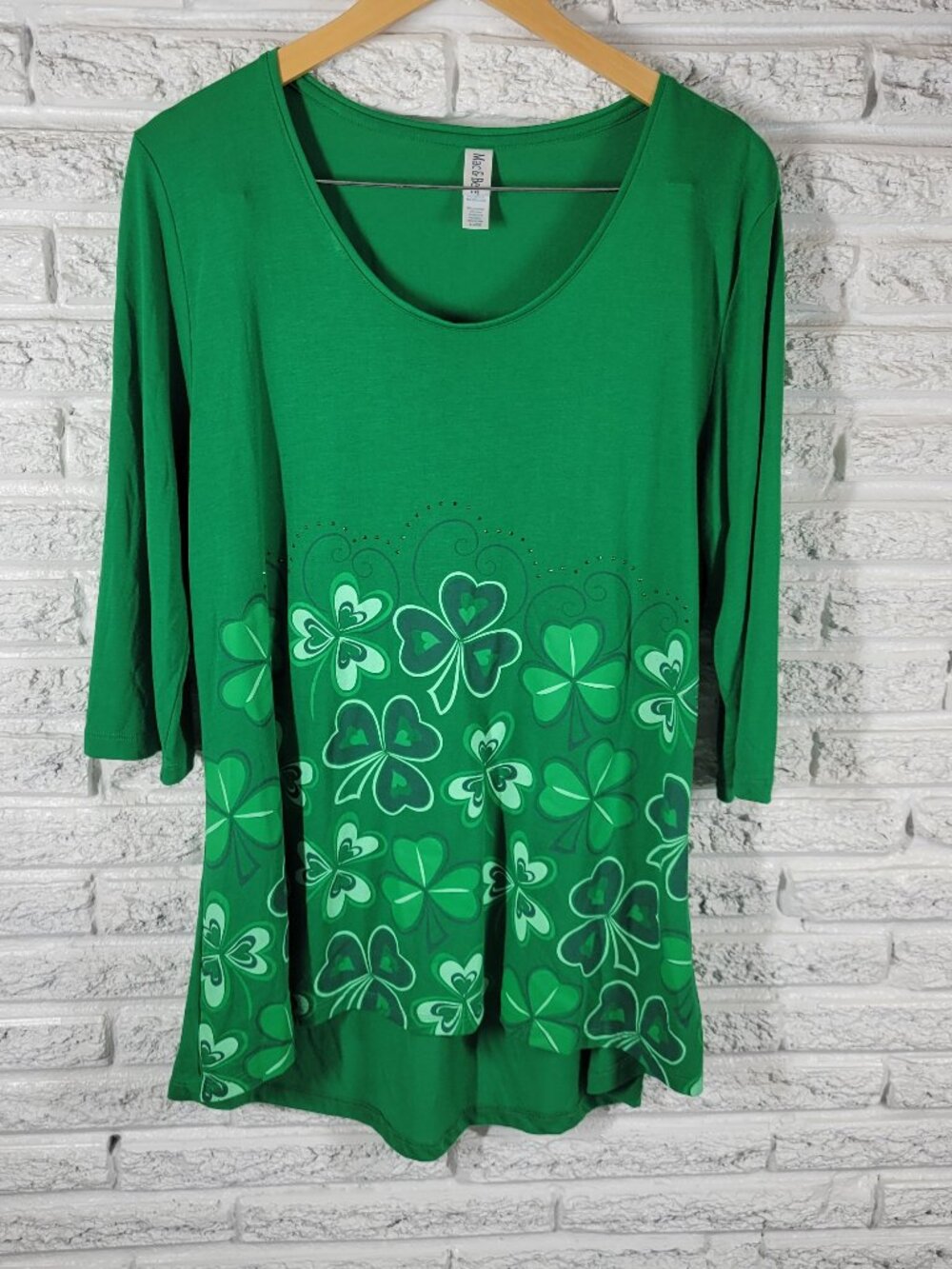 Mac & Belle Womens Tee XL Green Shamrock Studded St Patricks Day Top GRE11E
